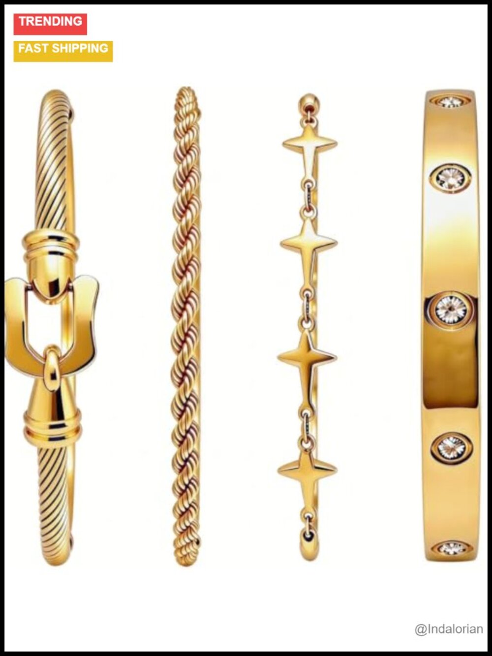 18K Gold Plated Non Tarnish Stackable Bangle Bracelets Set for Women